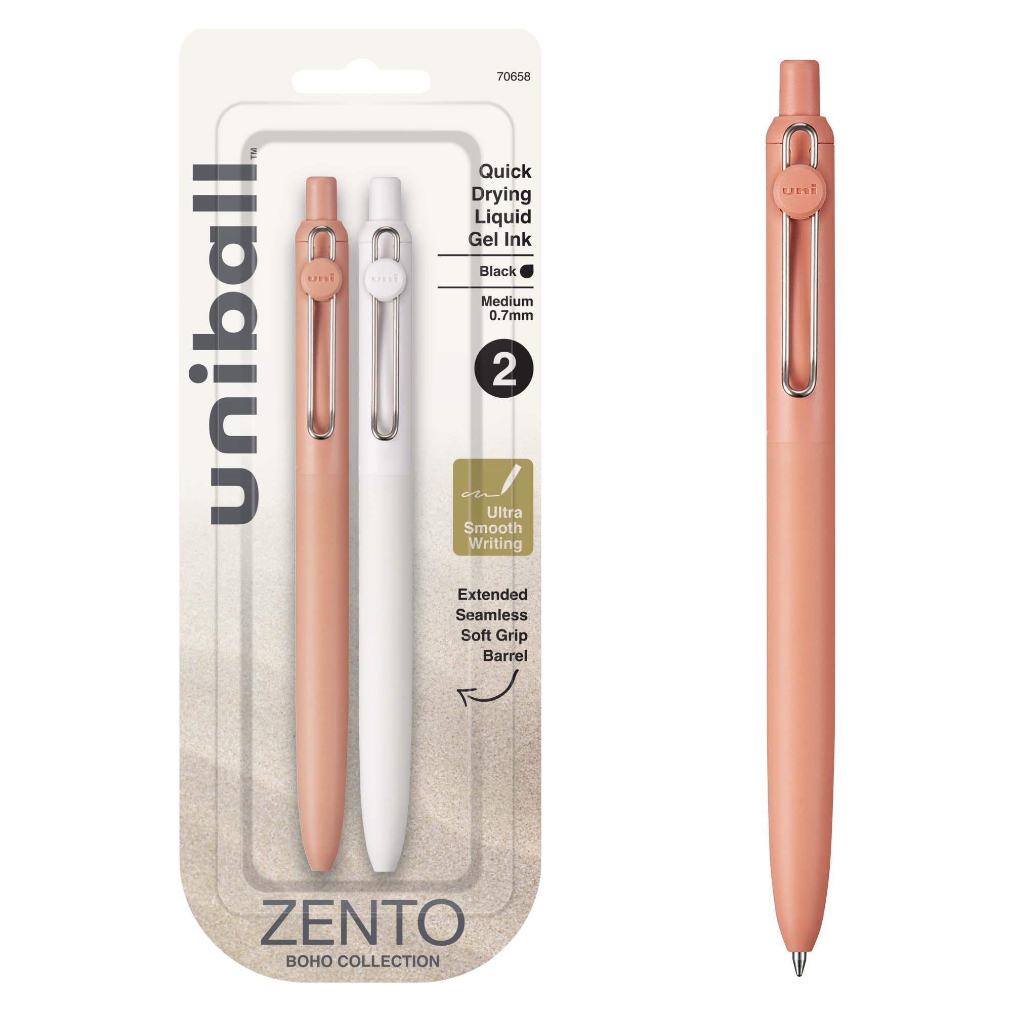 Uni-ball Zento Gel Ink Rollerball Pens, 2 Black Medium Point Smooth Writing Pens, Colored Japanese Pens, Boho Colors