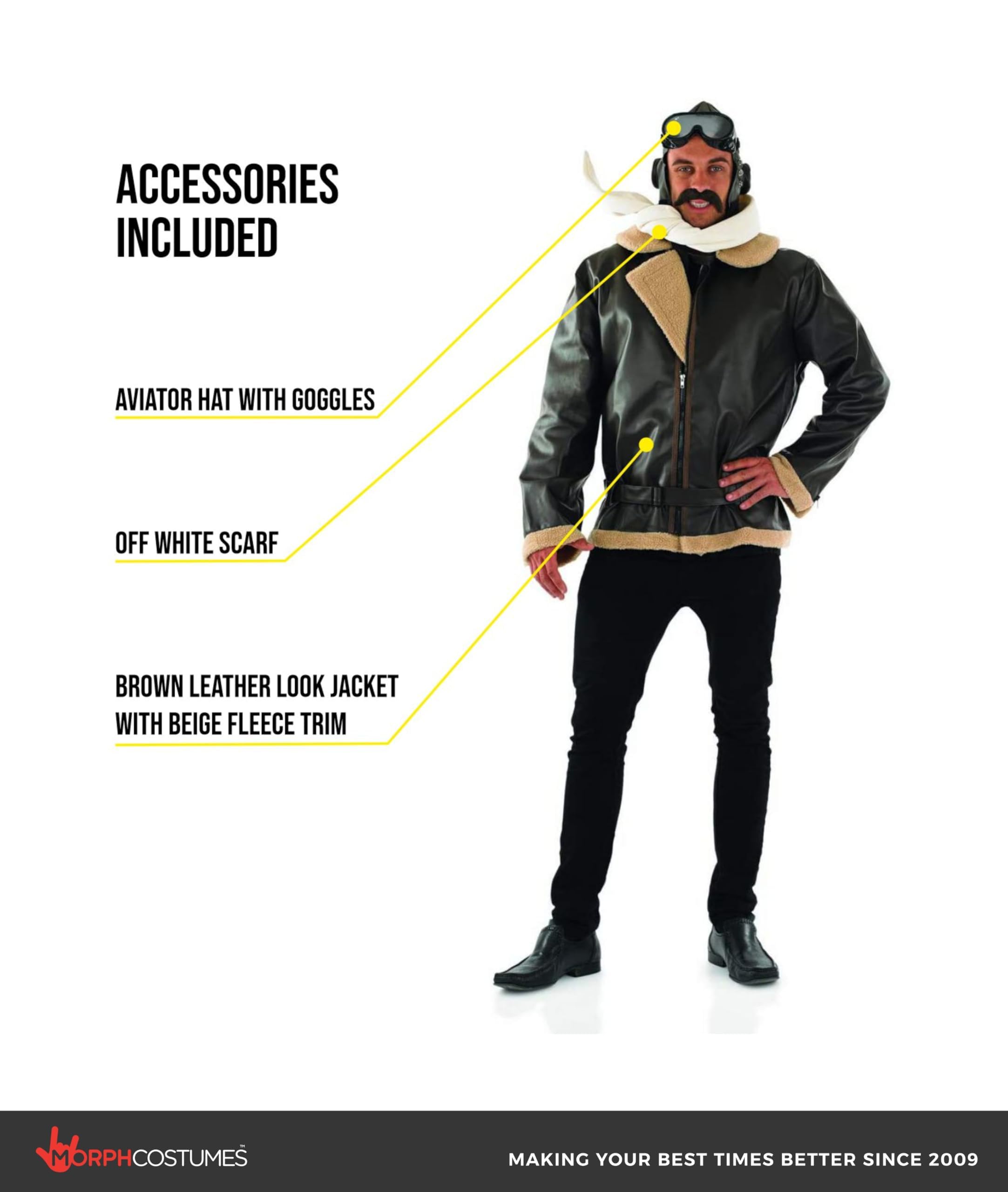 Fun Shack Disfraz Aviador Hombre Segunda Guerra Mundial, Disfraces Piloto Adulto, Disfraz de Carnaval y Halloween