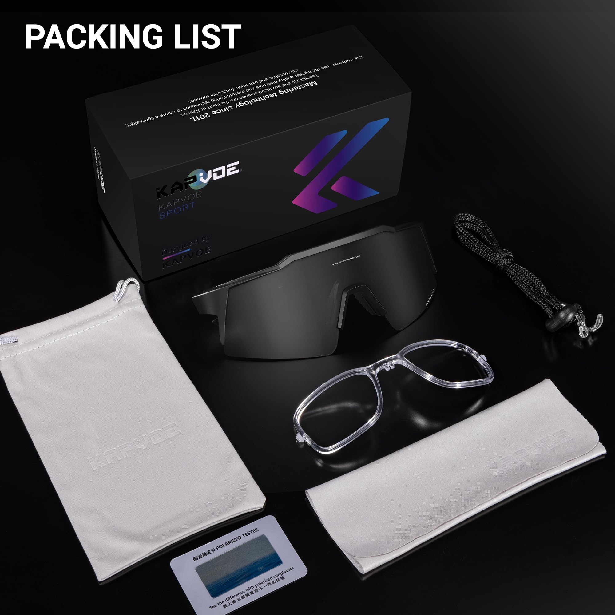KAPVOE Lunette de Cyclisme Polarisées Homme Femme 1 lentille ou 4 lentilles interchangeables Tr90 Cyclisme VTT Lunette K9023