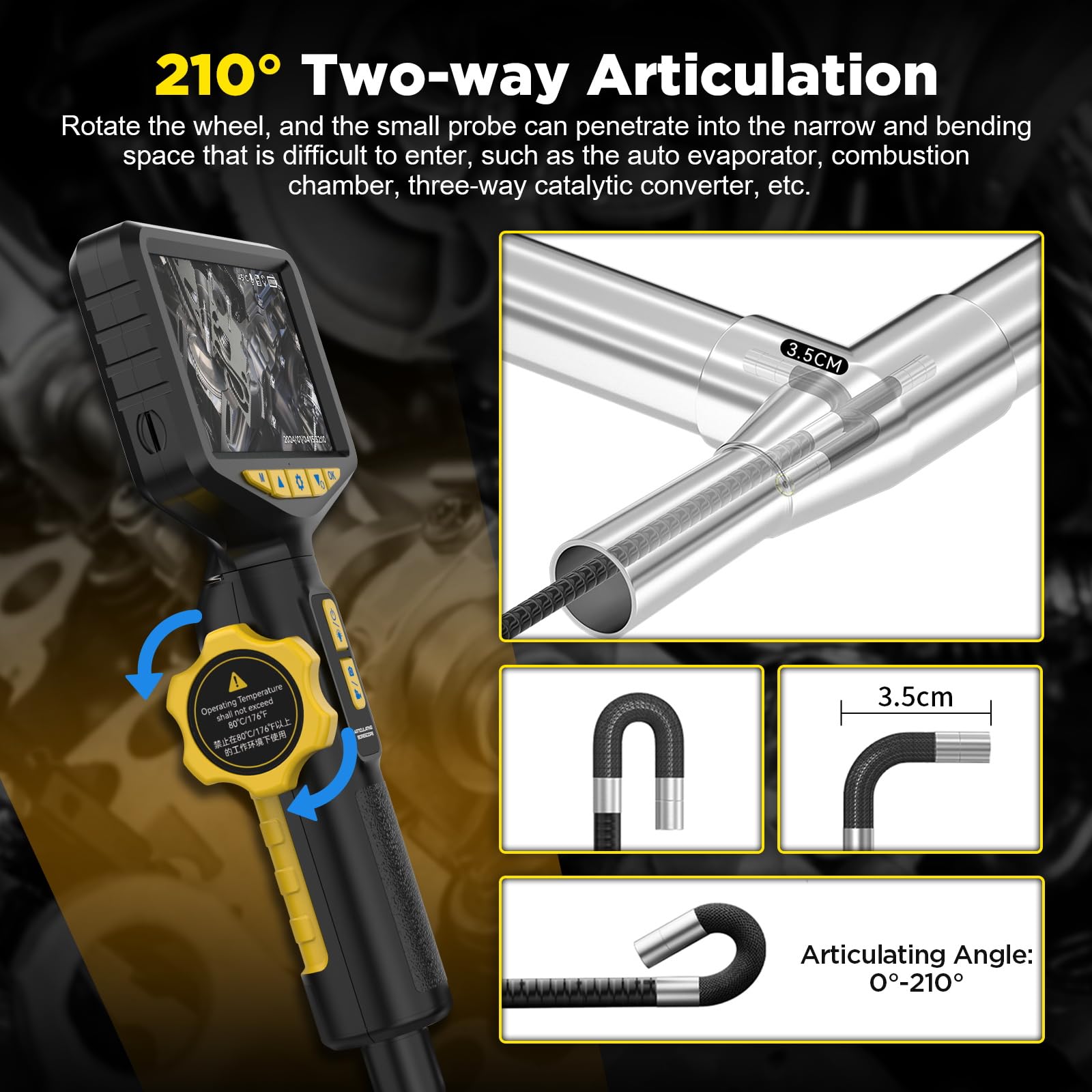 210°Two-Way Articulating Borescope, Inspection Cameras Industrial Endoscope with Lights, 4.3”IPS HD Screen Video Inspection Scope for Automotive Aircraft Mechanics