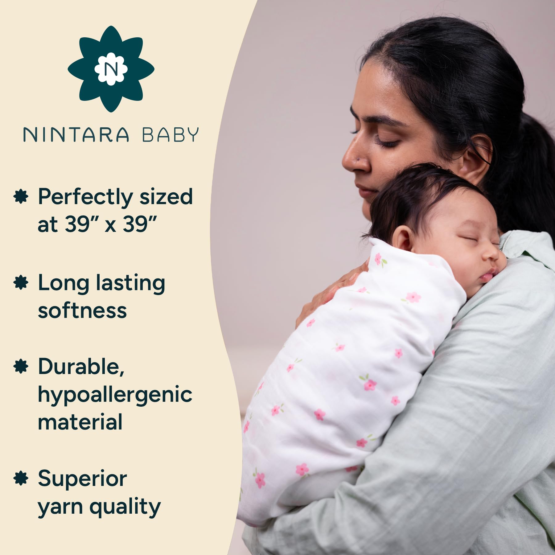 NINTARABABY Muslin Swaddle Blankets for Newborns Pack of 4, 100% Organic Cotton, Ultra-Soft & Breathable - Image 2
