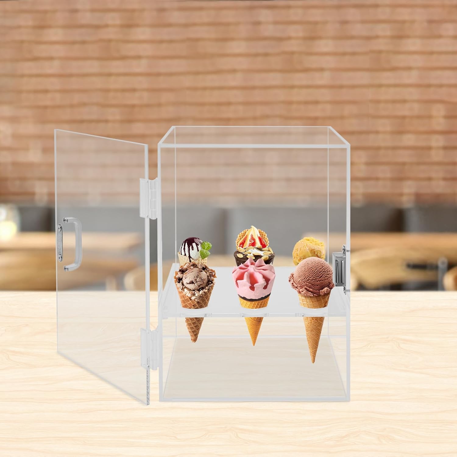 9 Holes Ice Cream Cone Holder Stand, Acrylic Cabinet With Handle, Acrylic Transparent Waffle Hand Roll Sushi Display For Bakeries, Coffee Shops, Dessert Shops