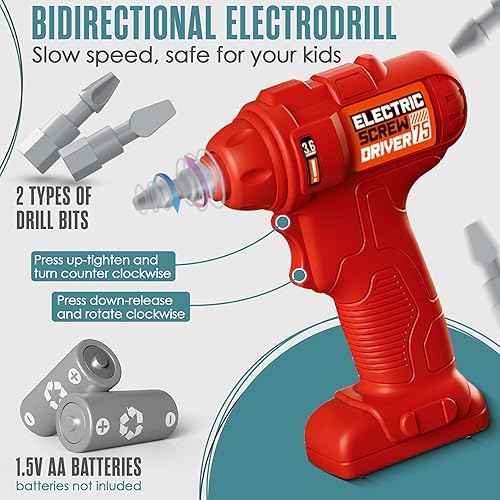 Miniatura 4 de Juego de herramientas para niños pequeños, banco de herramientas de simulación para niños, kit de bricolaje de 83p con un taladro eléctrico