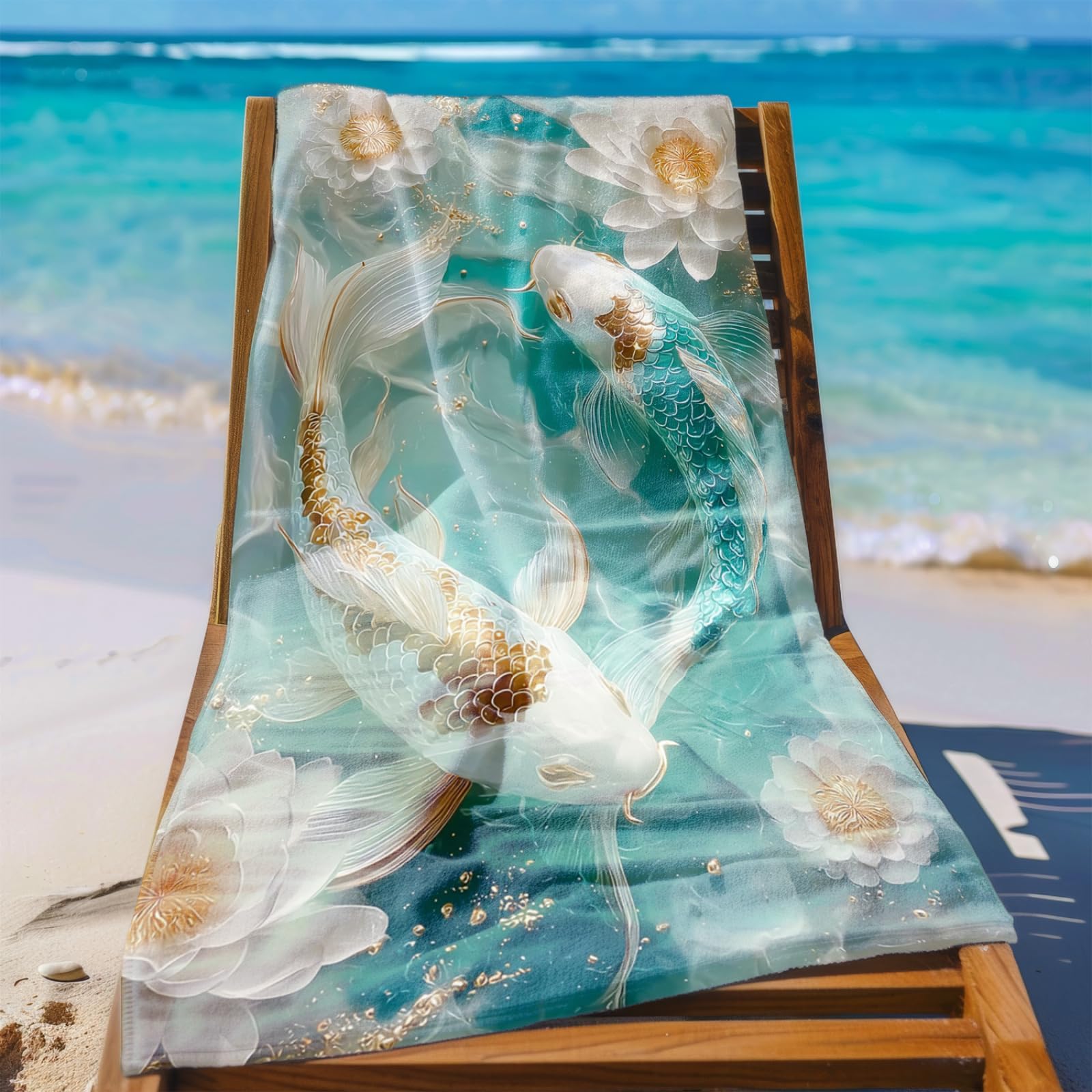 Générique Serviette Microfibre Plage Poisson Doré Vert Blanc