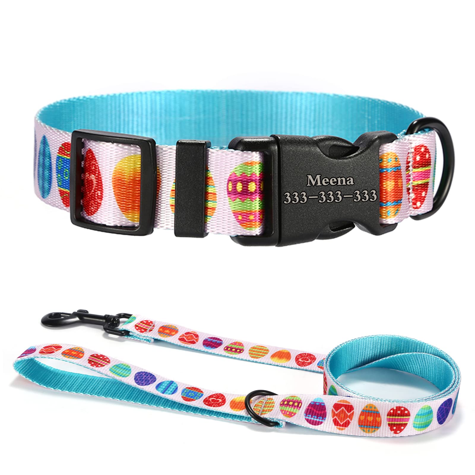 Personalized Dog Collars Lightweight Adjustable Nylon Collars Custom Engraved Name Number for Small Medium Large Boy Girl Dogs- Festival Pattern (Easter Egg)