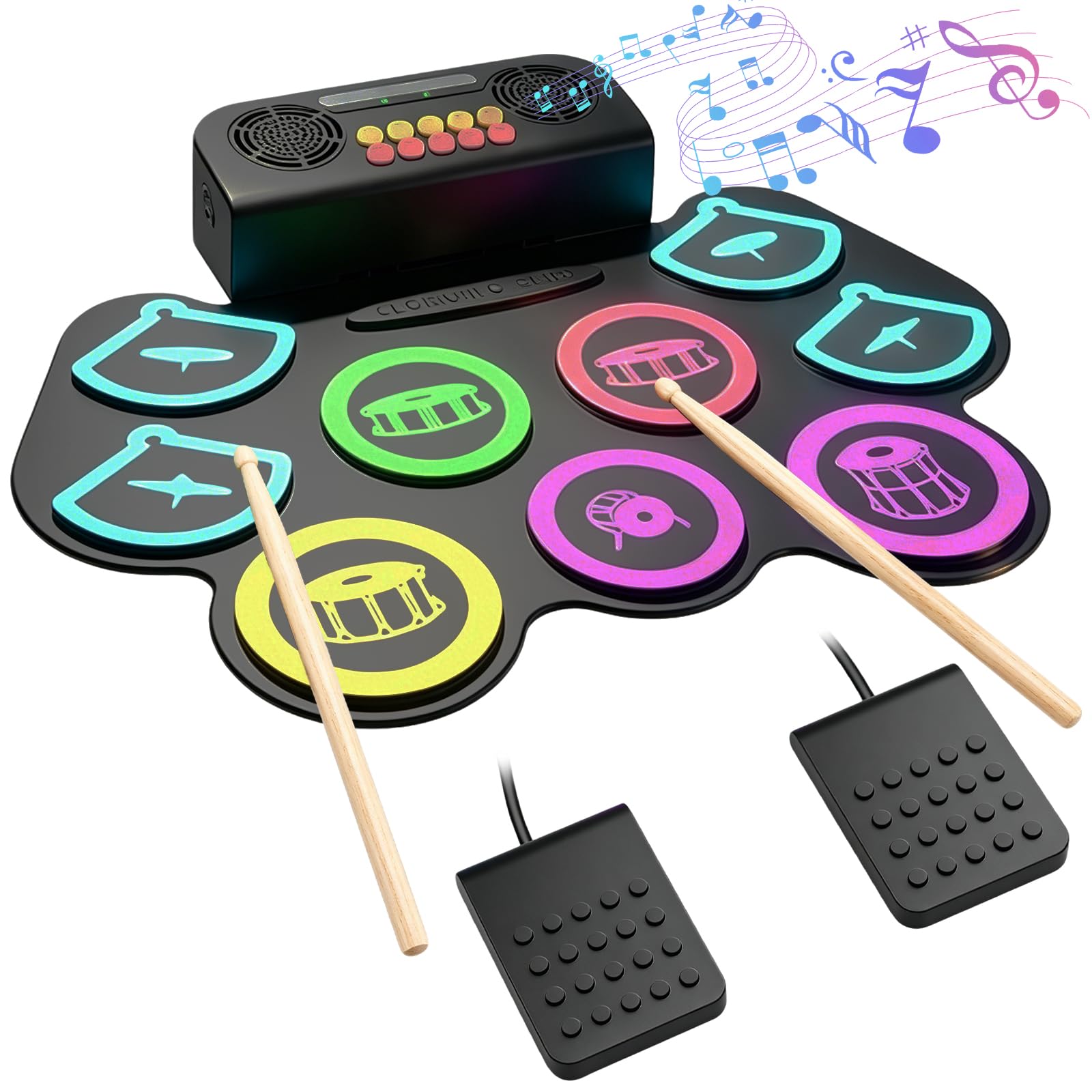 Set di batteria elettronica a 9 pad, con due pedali e bacchette, kit E-Drum portatile arrotolabile in silicone, adatto a bambini e principianti, regalo ideale strumento musicale