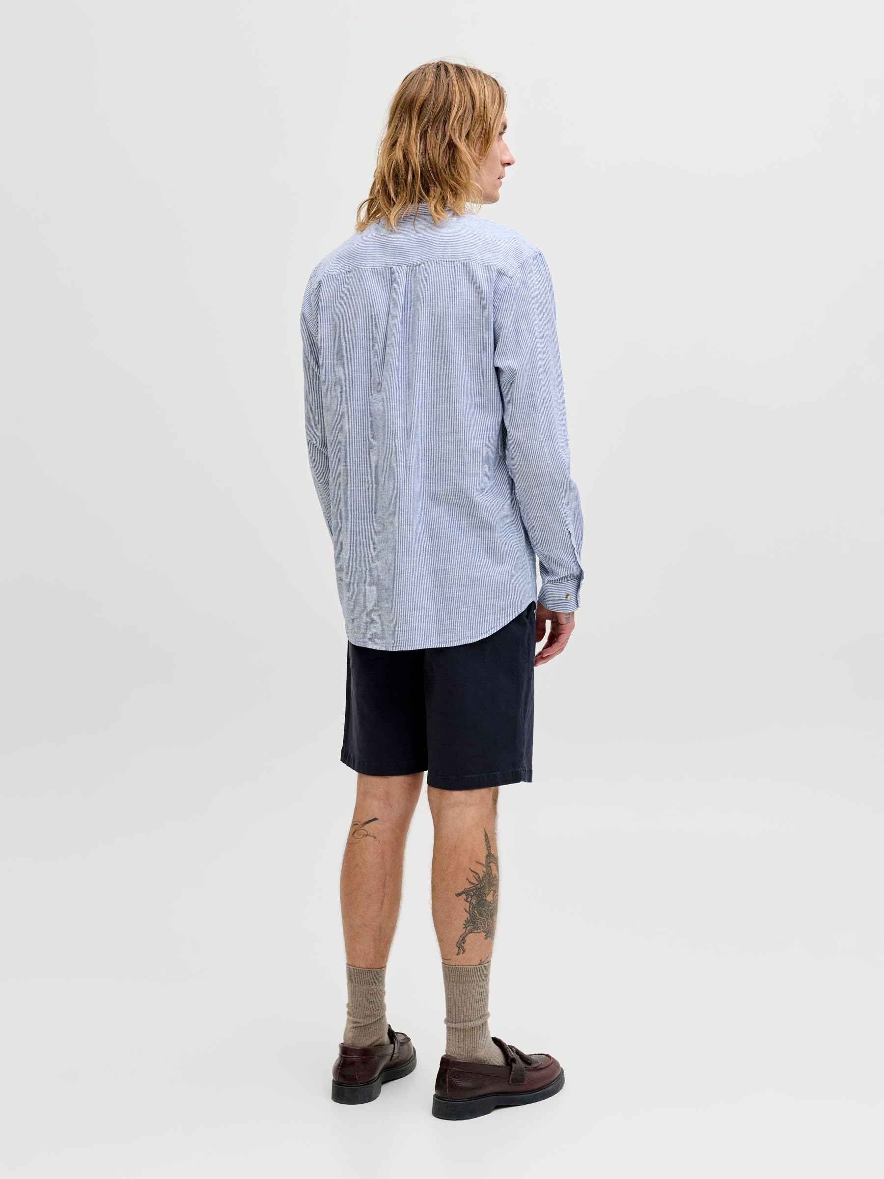 JACK & JONES Jjesummer Linen Blend Band Shirt L/S SN Uomo