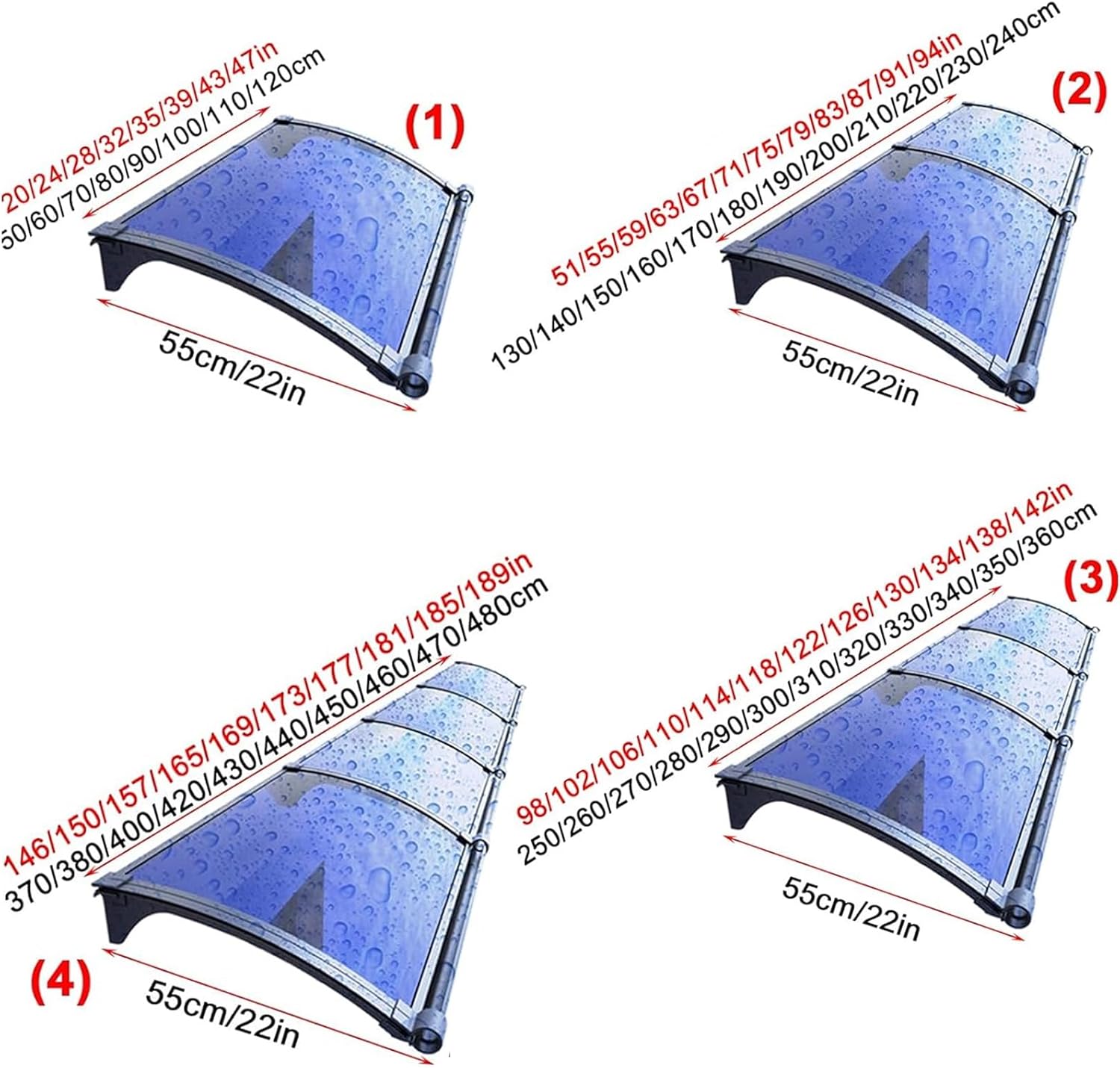 Window Awning, with Metal Bracket & Drainage Channel | UV/Rain Protection | Outdoor Patio & Front Door Canopy Cover(100x160cm)