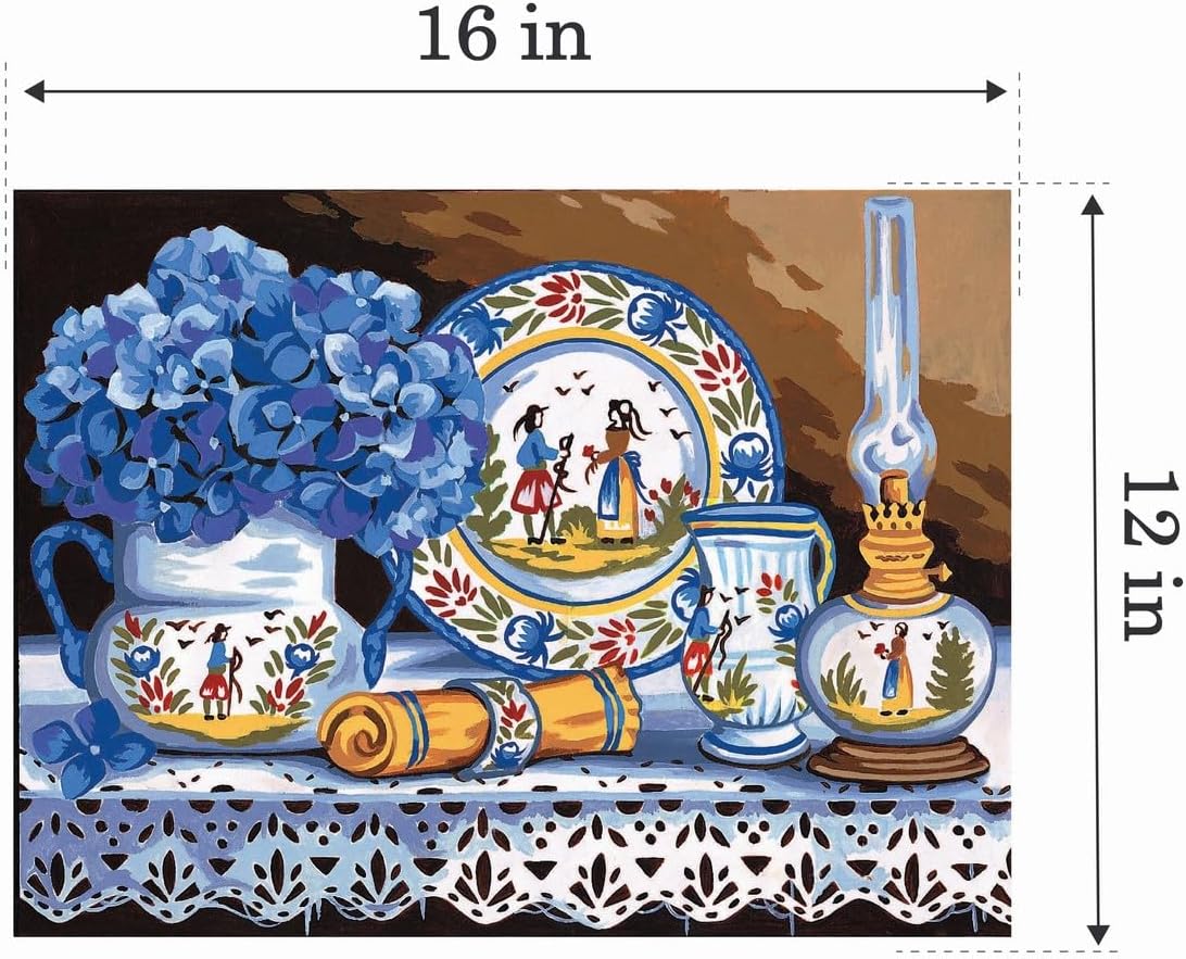 Wizardi Needlepoint Canvas for halfstitch Without Yarn Earthenware and Hydrangeas MRC1531312 Margot de Paris