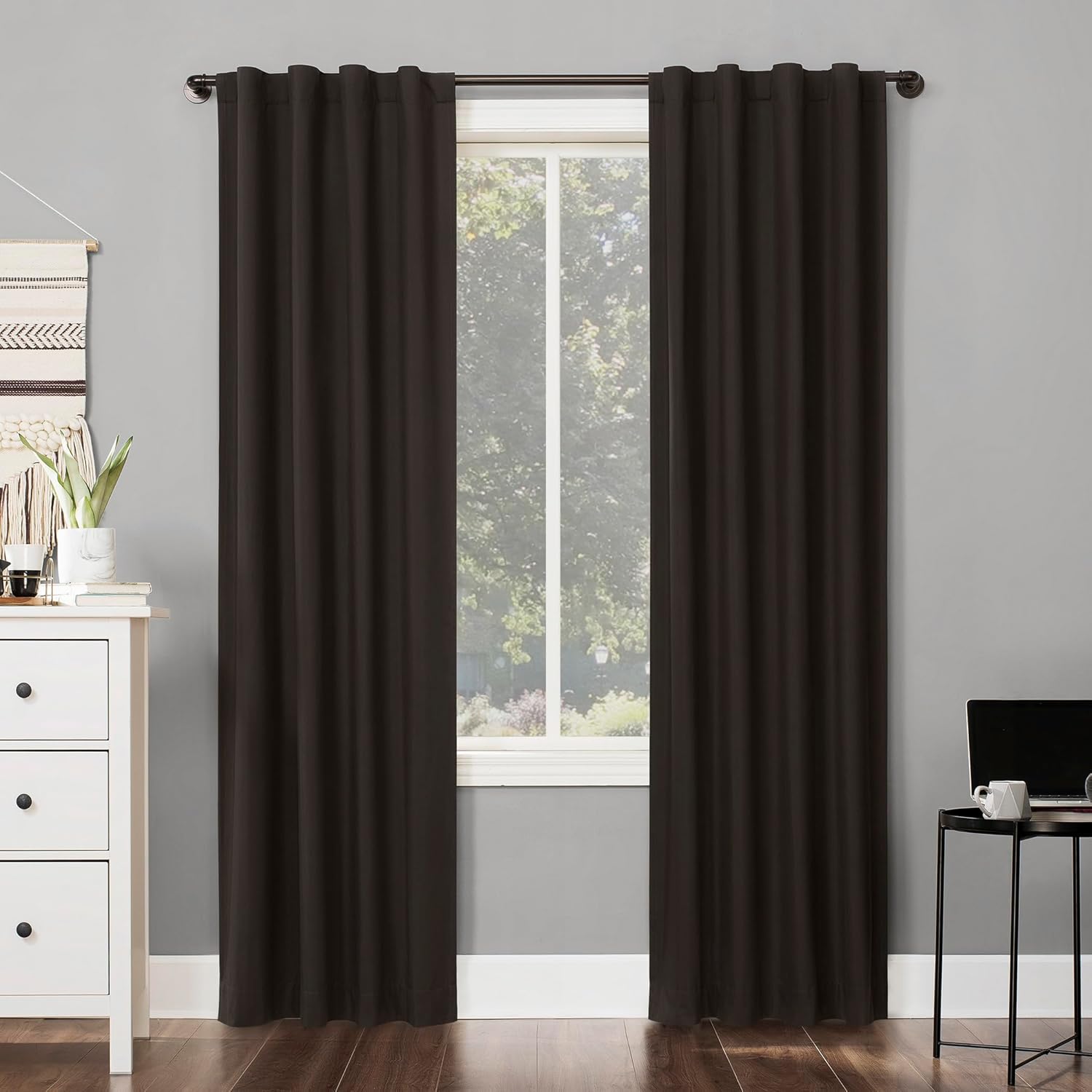 Sun Zero Cyrus 2-Pack Thermal 100% Total Blackout Back Tab/Rod Pocket Curtain Panel Pair, Cocoa Brown, 40" W x 96" L (2 Panels)