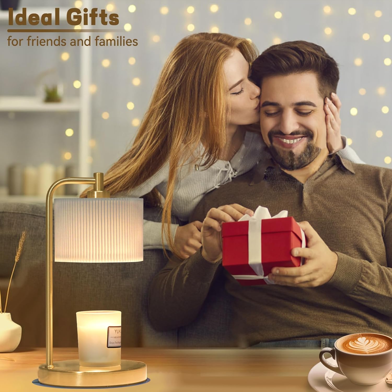 Candle Warmer Lamp with Timer, Dimmable Candle Wax Warmer Electric Candle Lamp for Scented Candles with Bulbs, Christmas Gifts House Warming Gifts Home Decor (Gold-Basic)