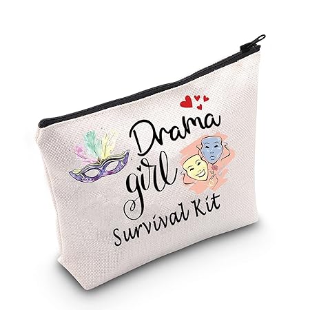 MEIKIUP Drama Gift Theater Actress Makeup Bag Broadway Comedy Tragedy Masks Gift Drama Mama Survival Kit Gift For Drama Fandom Girls, Drama girl bag,
