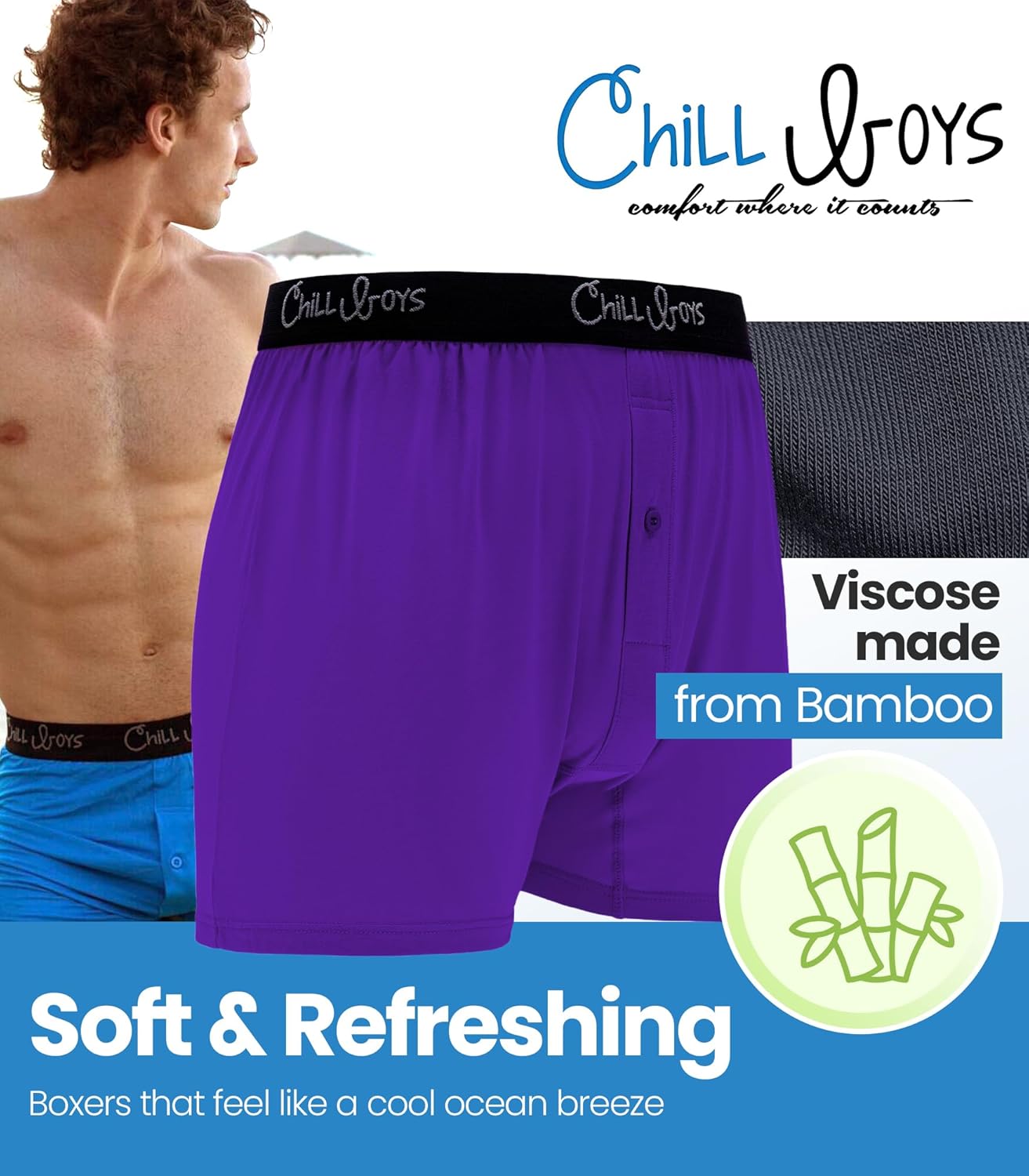 Chill Boys Viscose from Bamboo Boxers for Men – Men's Underwear – Ultra Breathable & Soft Men's Boxer Shorts – 3 Pack - Image 2