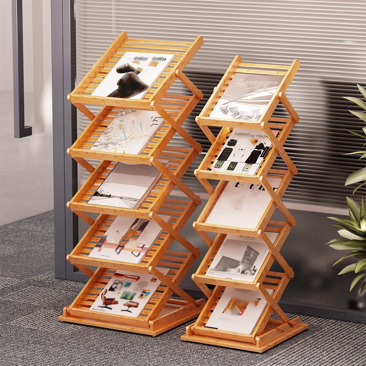 Portariviste da terra Pieghevole in Bambù, Organizzatore Espositore Letterario, Espositore Libri in Legno Naturale per Ufficio Casa Negozio(A4)