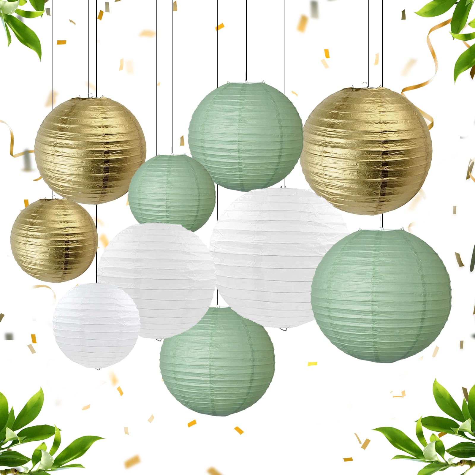 Boule Papier Vert Sauge 40cm - Lampion Papier En Papier De Riz