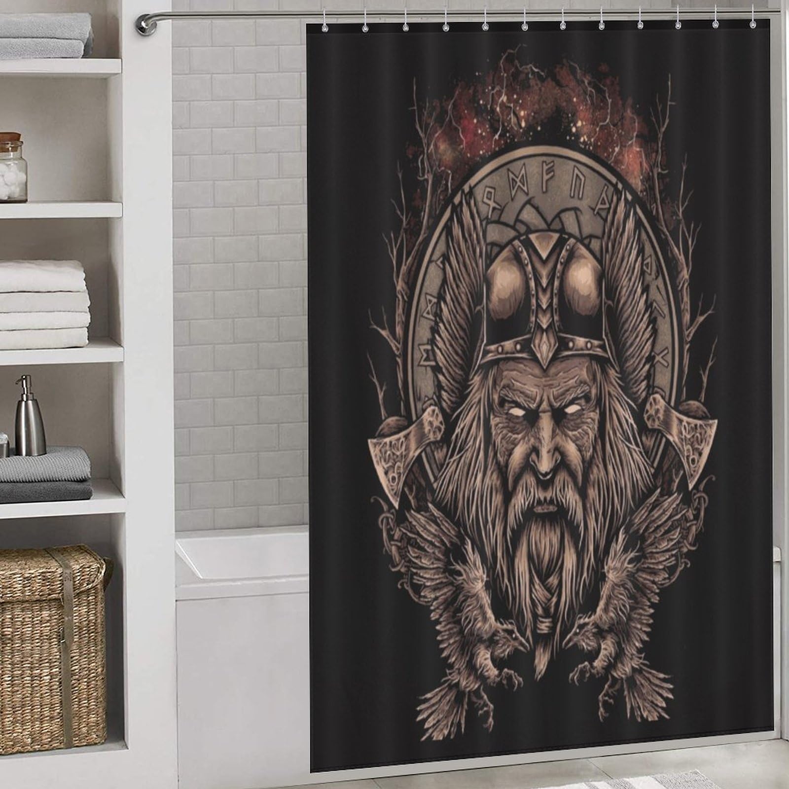 Viking Myth Shower Curtains, Waterproof Shower Curtain Bathroom Curtains, With 12 White Plastic Hooks, 60x72Inch（152x183cm）