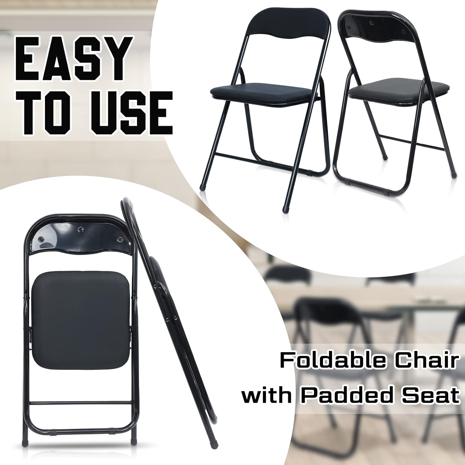 Kathfly 10 Pcs Steel Folding Chair Set Foldable Chair with Padded Seat