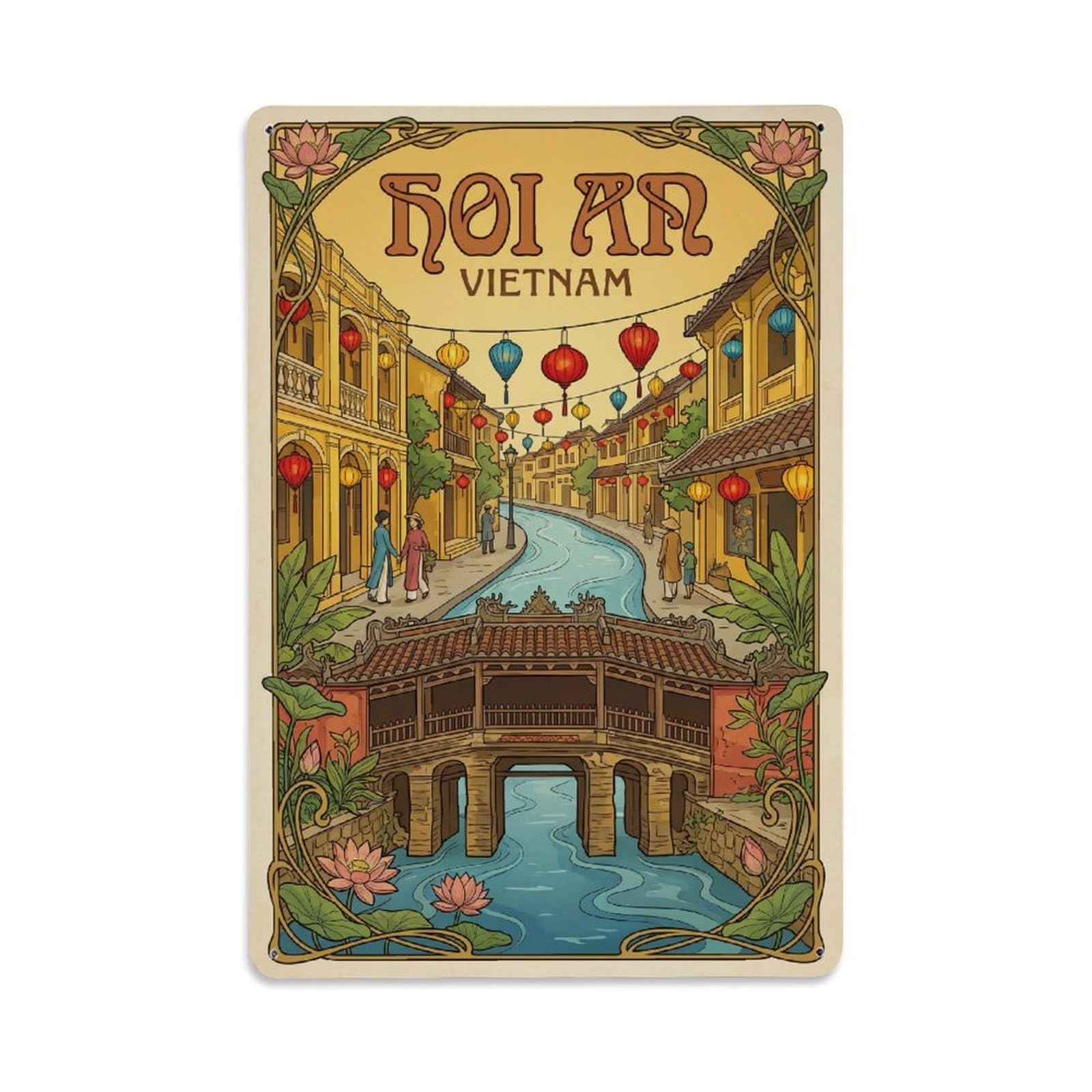 Retro Vietnam Hoi An Travel Metal Tin Sign Plaque Wall Decor for Cafe, Club Bar, Office, Garden Metal Poster 8x12Inch