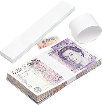100PCS Money Bands for Notes UK, 19.2x2.9cm Self-Adhesive Cash Straps, Blank White Currency Bands for GBP EUR USD, Bank Note Wrappers for Organizing Cash