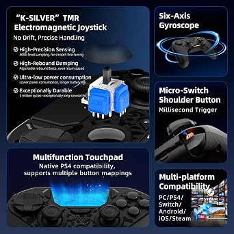 AceGamer Hypershadow D4 2.4G Wireless Controller for PS4/Switch/PC/IOS/Android/Steam Deck, TMR Joysticks, Instant Trigger Switch, Mechanical Buttons, 4 Macro Back Paddles, Turbo, 6-Axis Gyro, Grip Vibration +Trigger Vibration