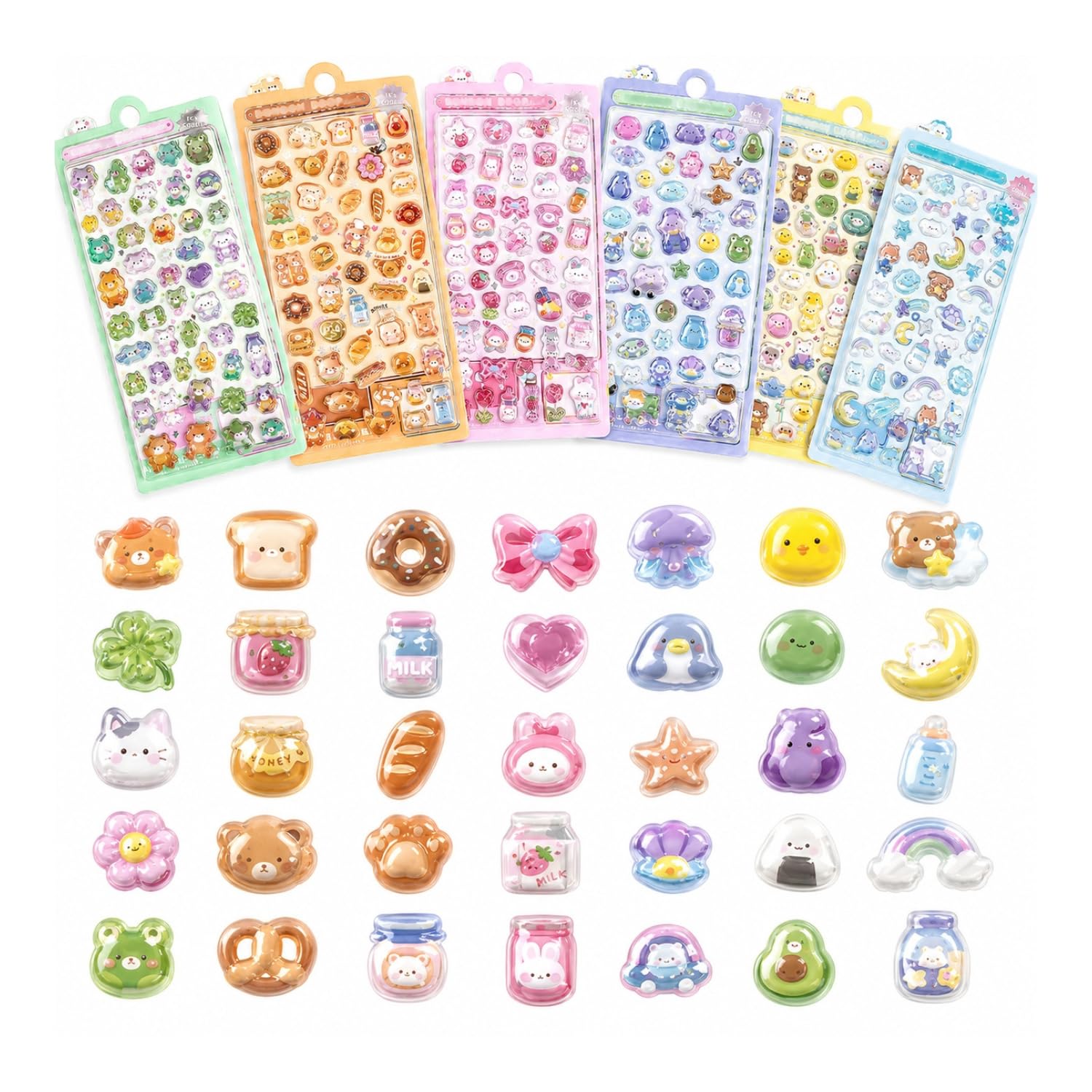 BendJoy Kawaii Stickers Set, 6 Sheets 3D Puffy Cute Stickers for Kids, Decorative Kawaii Sticker Pack for Journal, Scrapbook, Laptop, Water Bottle & DIY Crafts-image-49