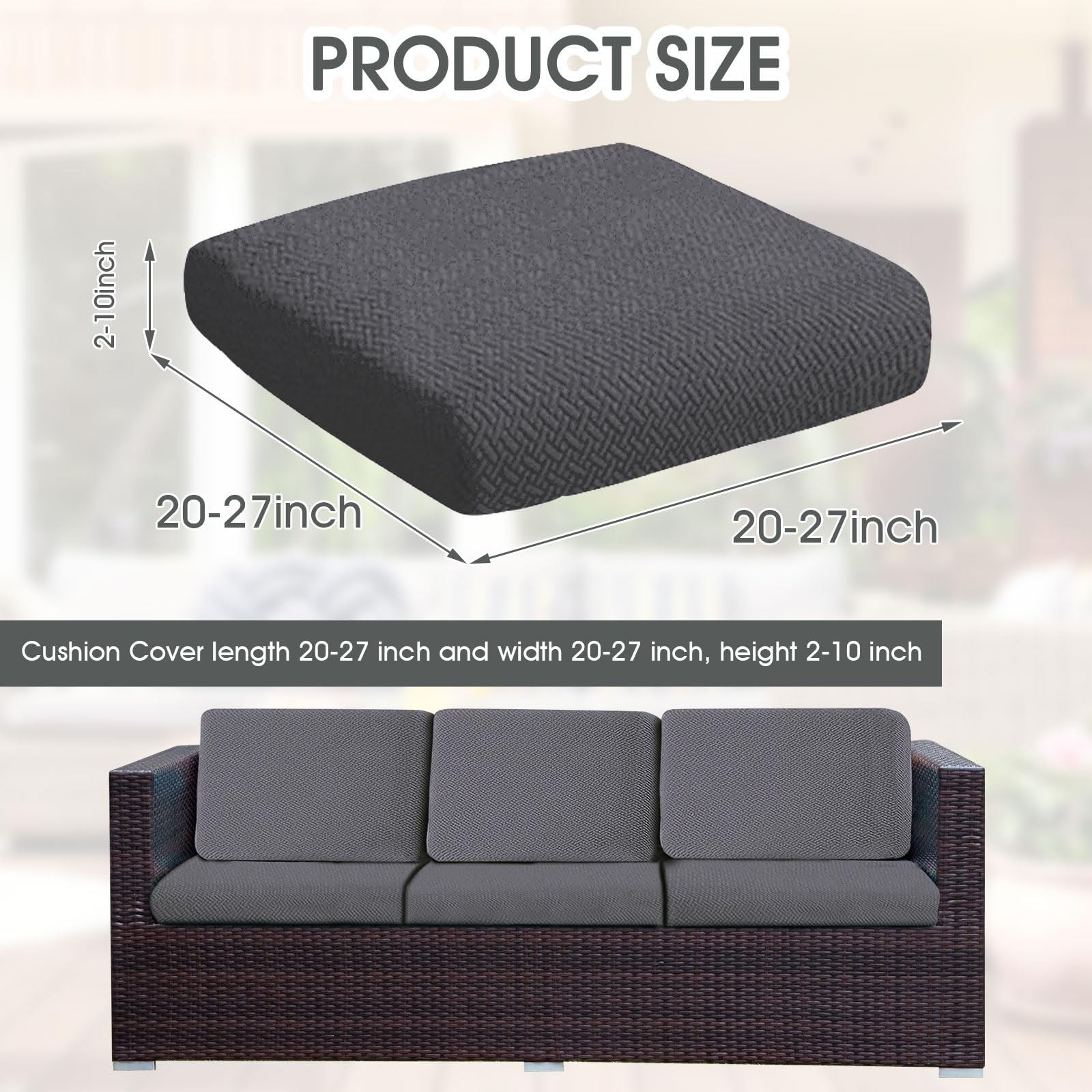 SHANNA Stretch Housse de Coussin de Canapé Antidérapante : Lot de 4 Housses de Coussin Extérieures, Confortables pour Animaux (Gris Foncé)