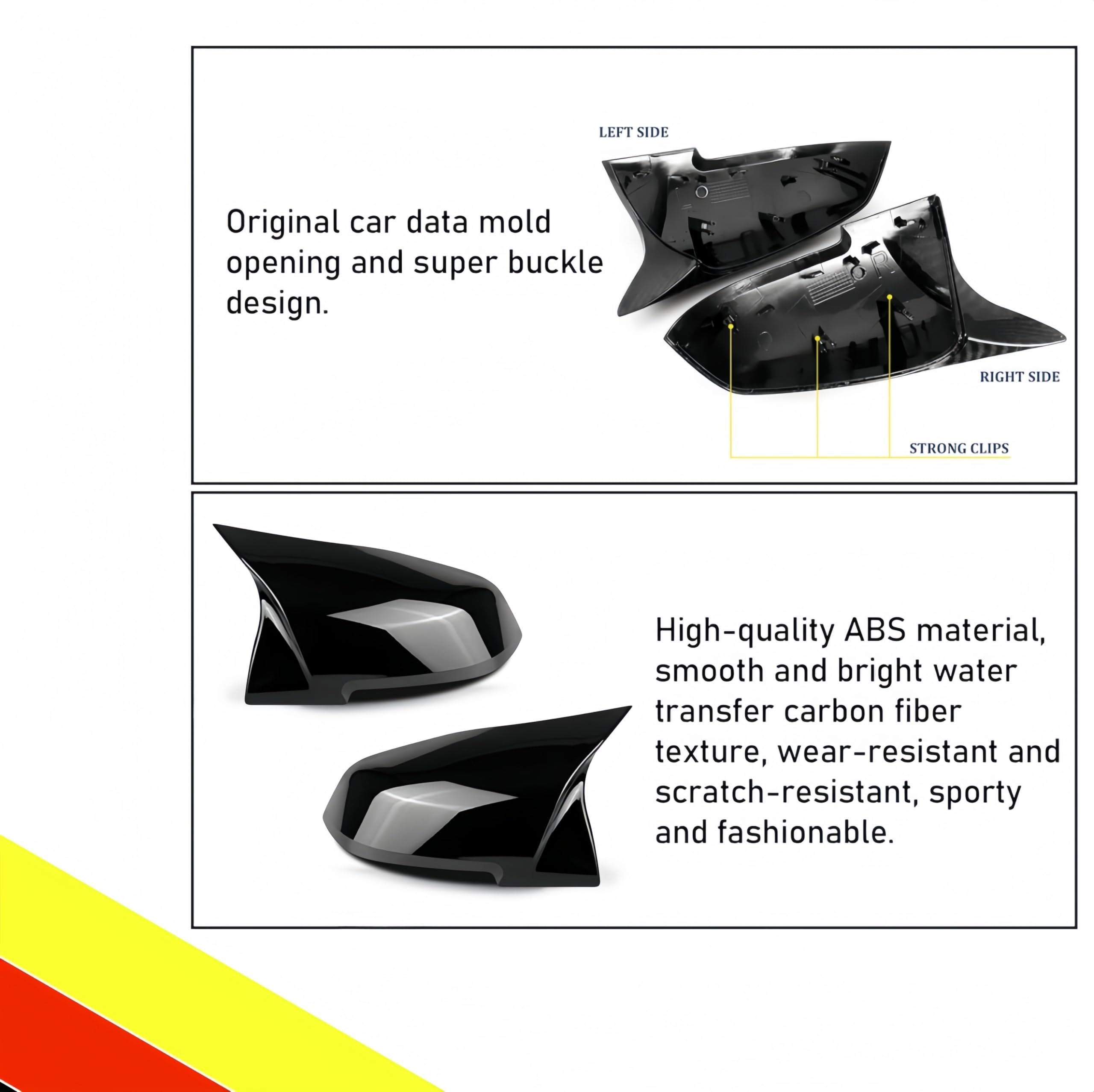 POETRYXIAO Couvre-rétroviseur de voiture compatible avec B-MW 1er F20 F21/2e F22 F23 F87/3e F30 F31 F34/4e F32 F33 F36/i3 I01/X1 E84, adapté pour le tuning (Noir brillant)
