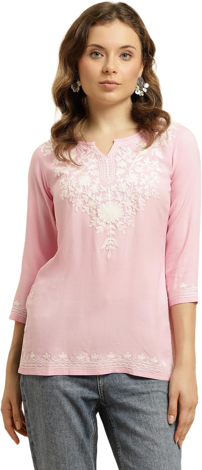 QAZMI Kashmiri Embroidered Short Kurti Light Pink