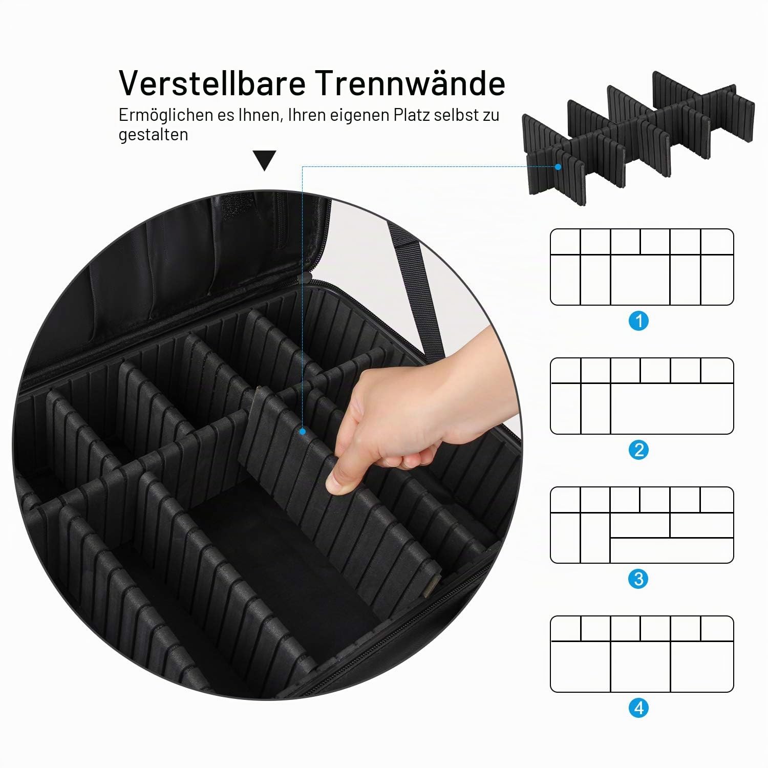 Relavel Kosmetiktasche Große Make up Tasche Reise Makeup Tasche Professionelle Makeup Organizer Tasche Tragbare Nagel Organizer Box Artist Schminktasche (Black-L)