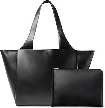 July Juliette Soft Large Tote - Tote Bag for Women with Laptop Sleeve, Detachable Crossbody Strap, Pass-Through Band, Drink Bottle Holder, Modern Tote Bag for Work, Travel, 22L - Black