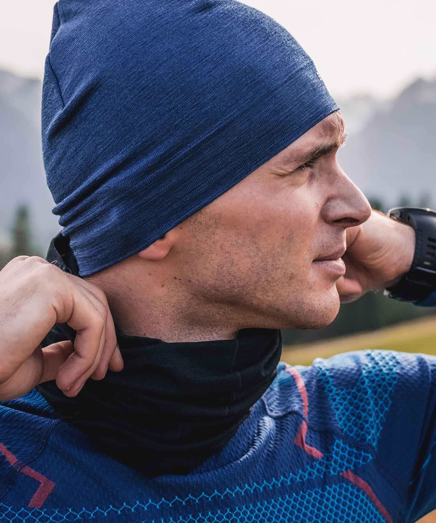BRUBECK X-PERT Wool KM10360 Écharpe tubulaire multifonction pour femme 54% laine mérinos Pour le jogging et le sport Taille S à M Bleu marine