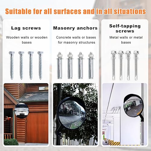 Miniatura 4 de CNQLIS Espejo convexo de 12 pulgadas para exteriores con soporte de fijación de pared ajustable, espejo de tráfico para entrada, garaje, parque,