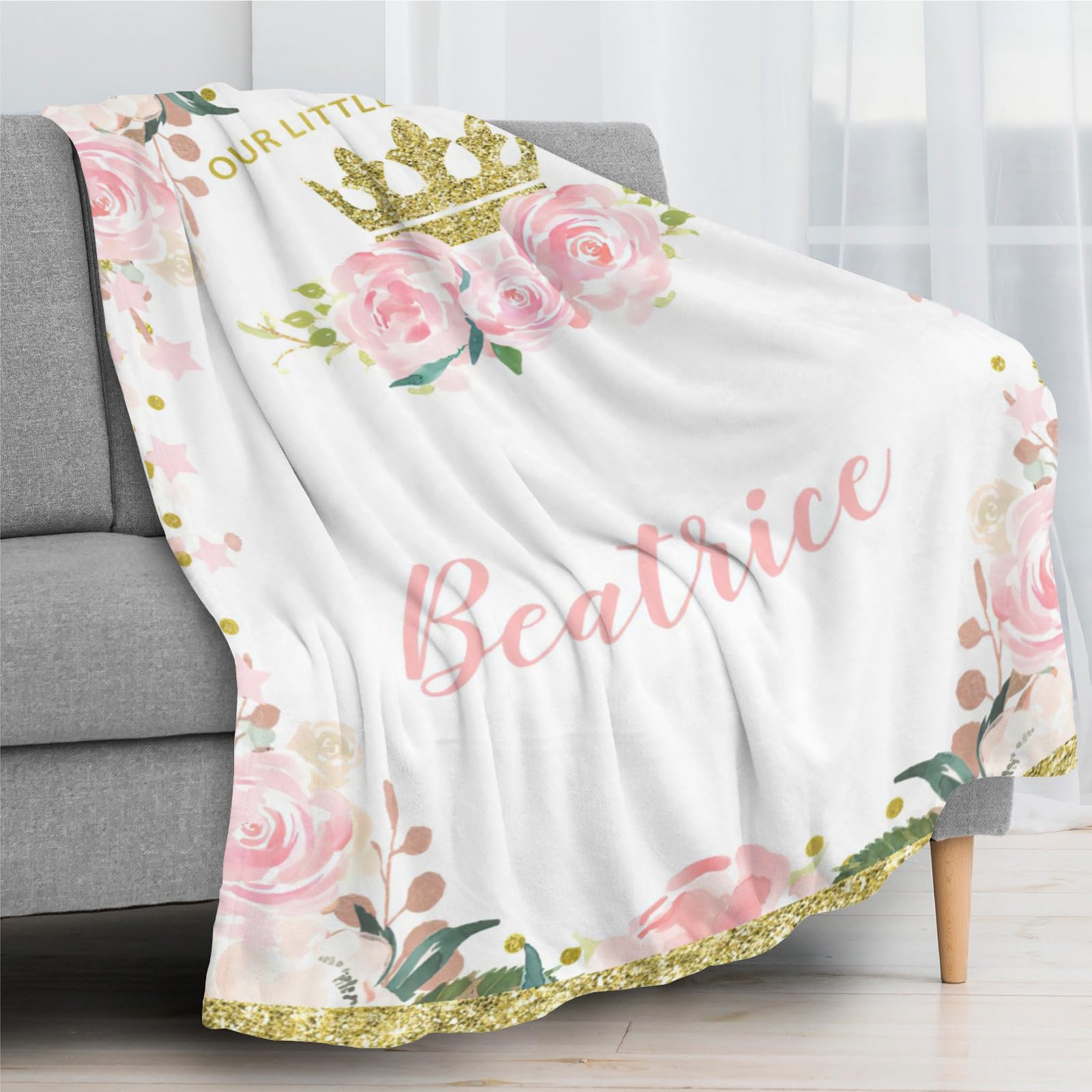 Seamaid Personalized Baby Blankets for Girls Custom Name Blanket for Kid Personalized Baby Gifts Custom Princess Crown Blanket for Girls - Little Princess 30x40in