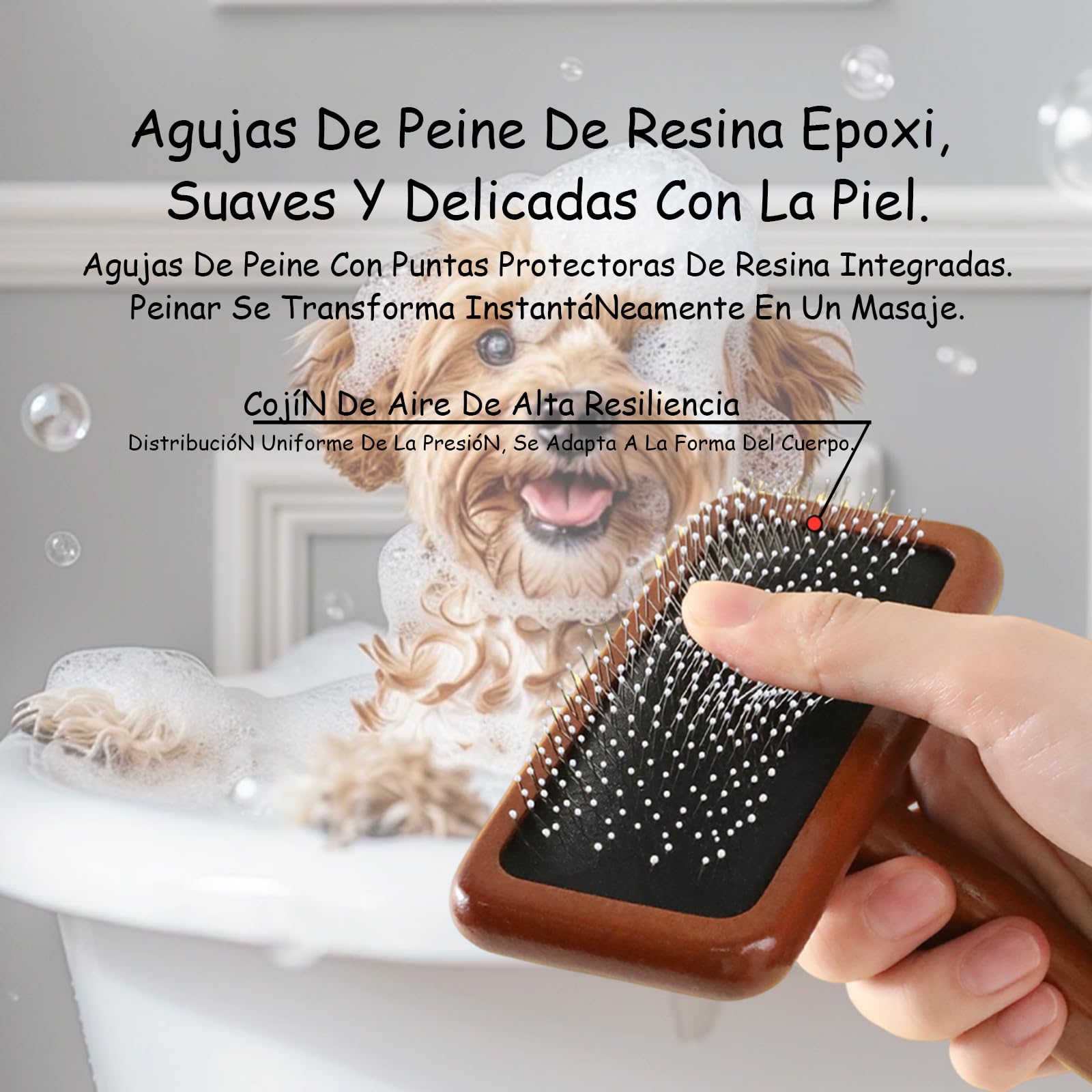 piezas Cepillo para Perros y Gatos, Limpia, Desenreda y da Masaje, Quitar Pelo Muerto, Mango de madera Ergonómico y Púas de Acero Inoxidable, Pelaje de su Mascota (Mediano + peine de dientes finos)