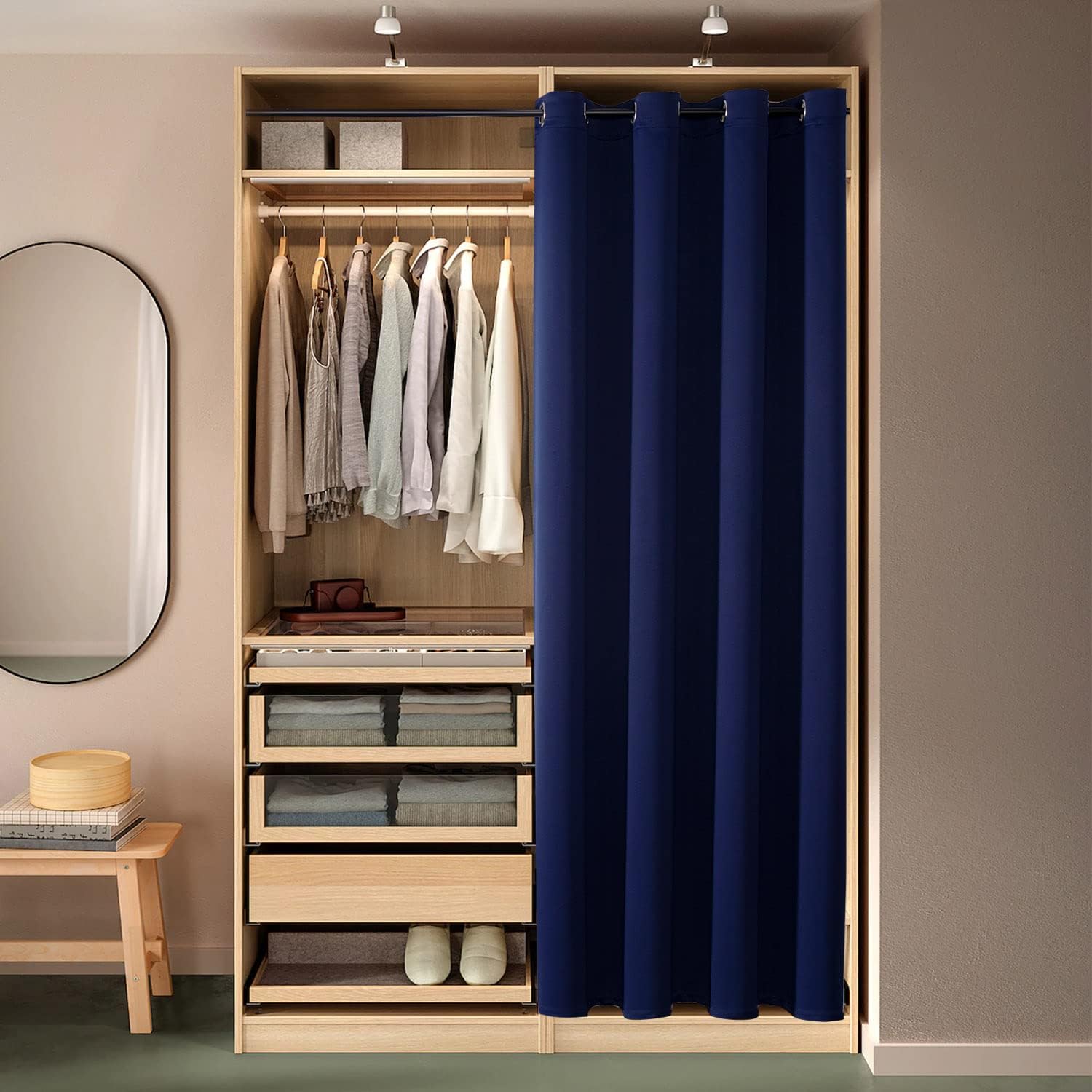 ChrisDowa Blackout Door Curtains for Doorway Privacy, Grommet Closet Curtains for Bedroom Closet Door, Thermal Insulated Doorway Cover Room Divider Drapes (1 Panel, Navy Blue, 34 x 80 Inch)