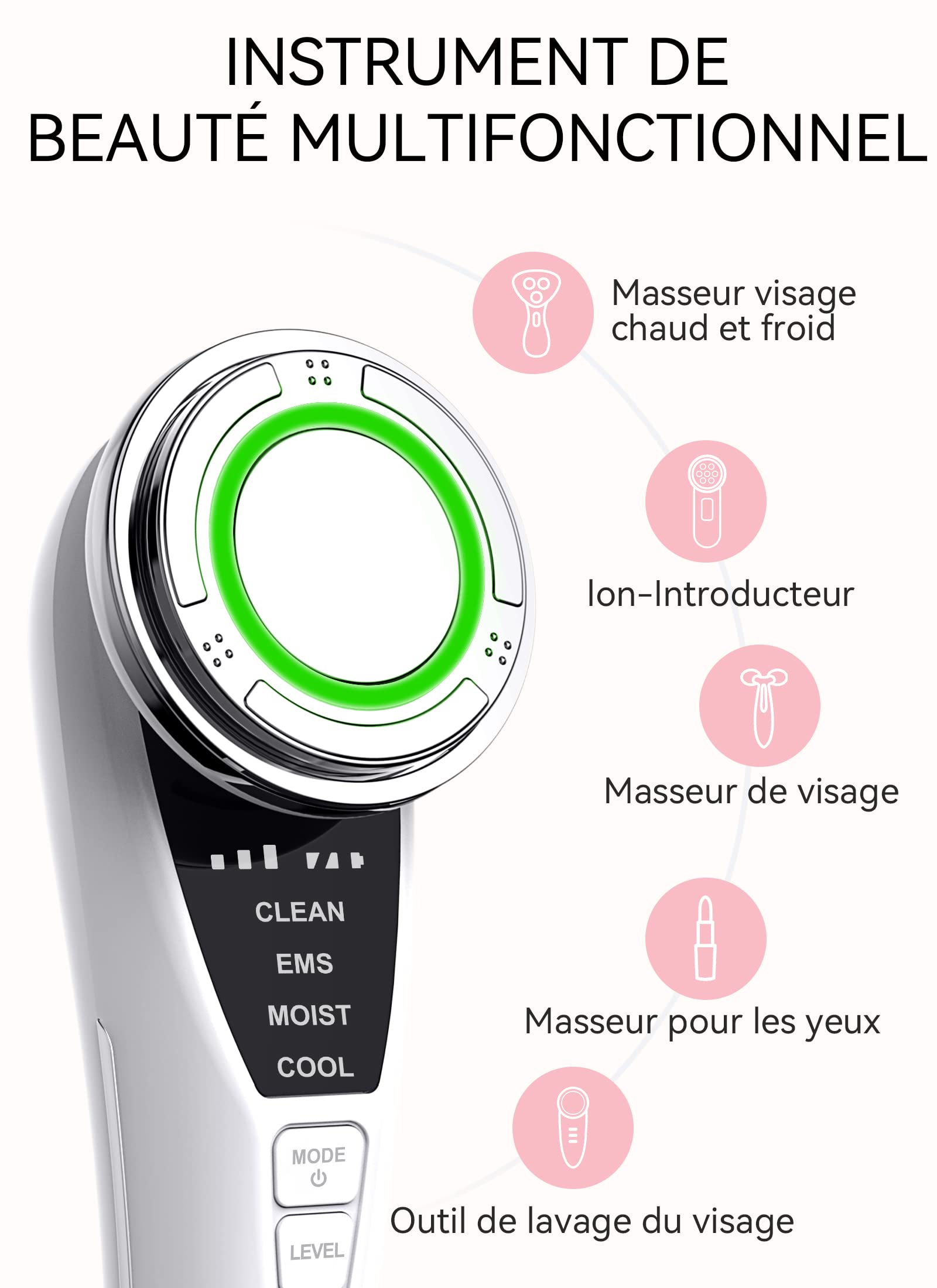 ANLAN Appareil Anti Rides, 5 en 1 Dispositif de Beauté anti-âge, Appareil pour Soin Visage, Nettoyage en Profondeur, Lifting Visage, avec Tampons Démaquillants