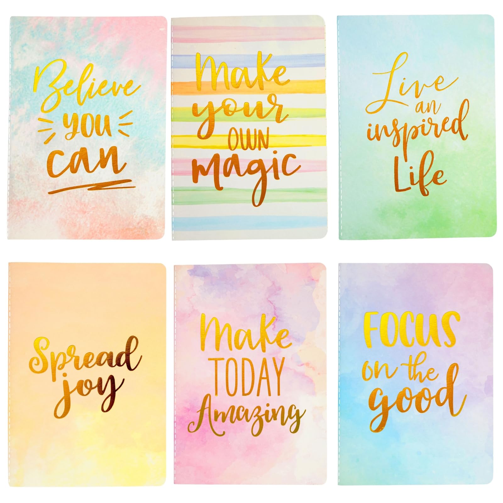 Paper Junkie 6 Pack Inspirational Notebooks for Women, A5 Motivational Soft Cover Journals for Students, Watercolor Designs, Gift Set (5.7 x 8.2 In Note Books)