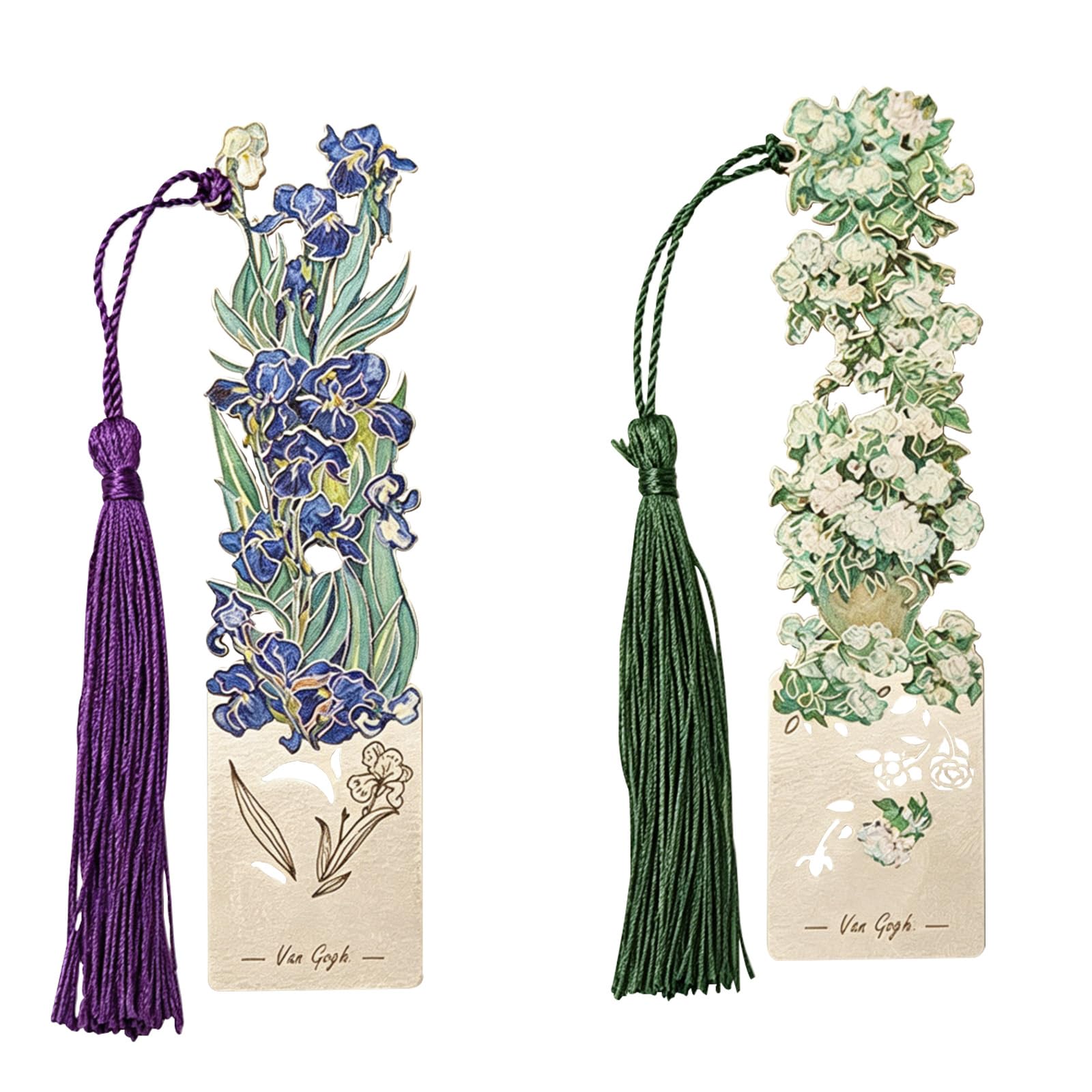 Bamily 2Pcs Stainless Steel Bookmarks, Oil Painting Theme Bookmark, Hollow Metal Bookmark with Tassel for Book Lovers