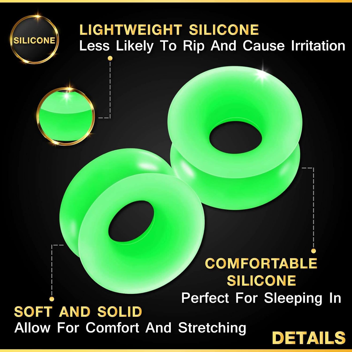 2PCS Silicone Green Double Flared Saddle Stretcher Ear Tunnel Gauge Plug Earring Lobe Piercing Jewelry Pick Size