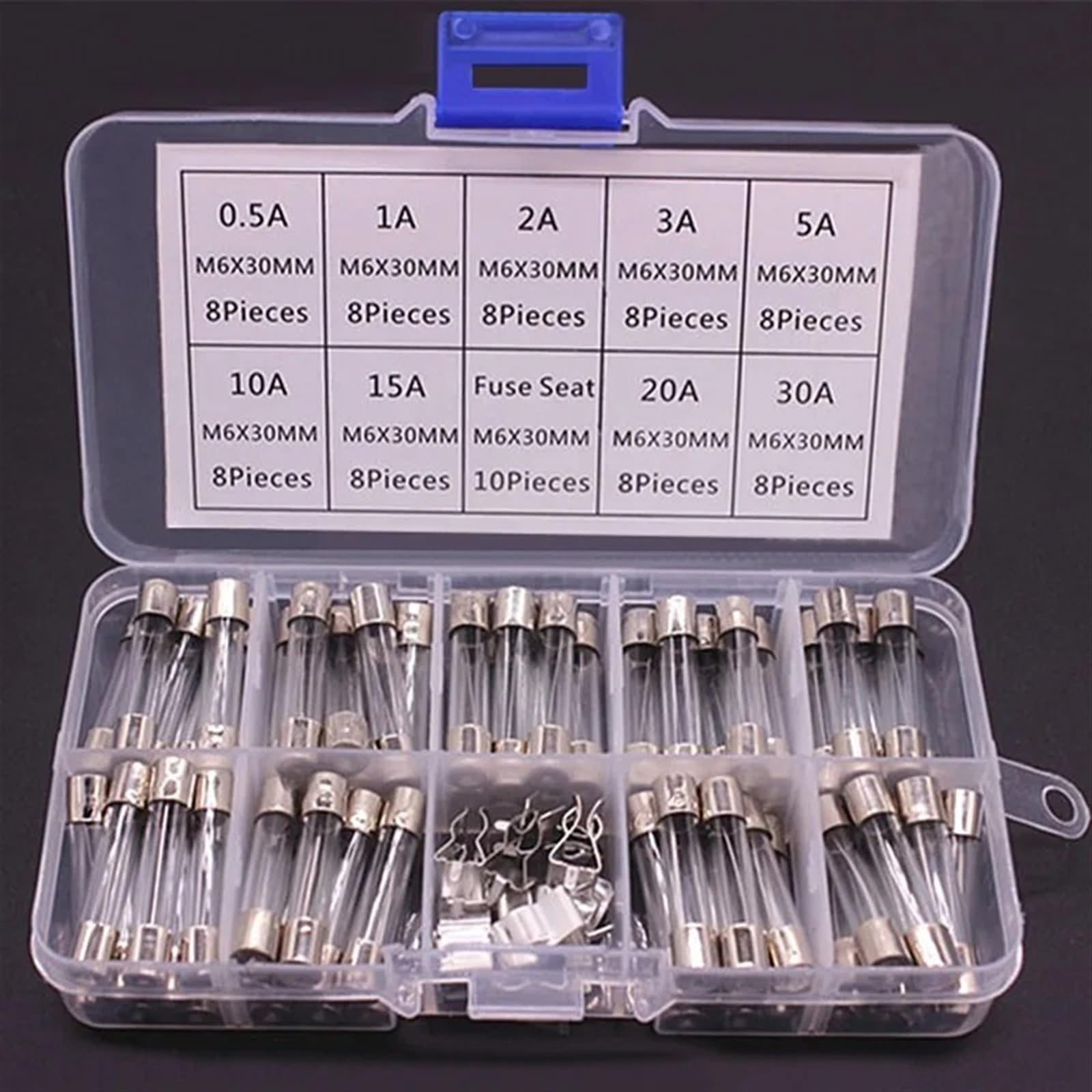 100/72pcs Fusibili in vetro for auto a soffiaggio rapido for tubi in for 0.2-20A .5-30A Kit assortiti for aspirapolvere for gonfiaggio della luce dell'auto(100pcs)