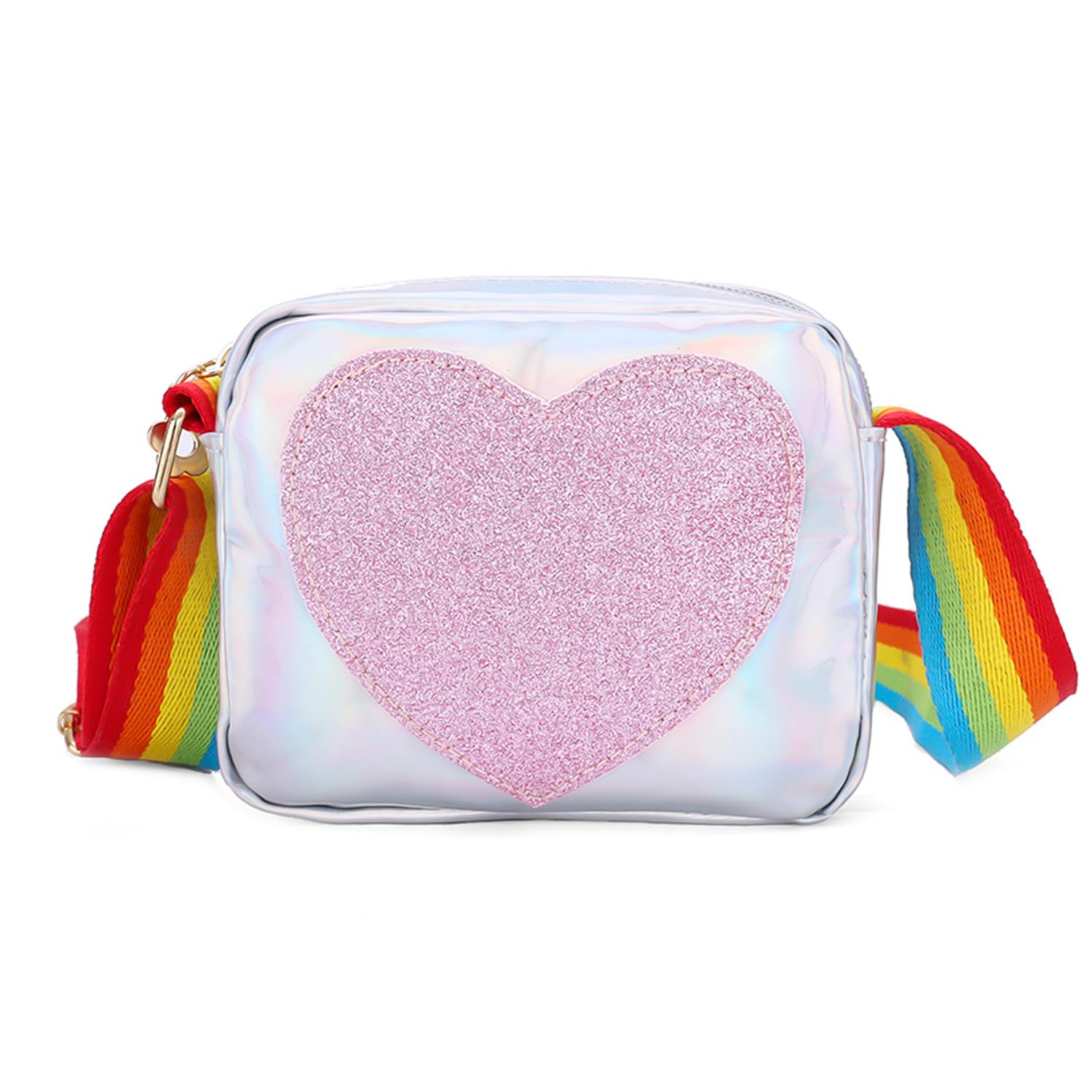 SLEEKEE 1 bolso de accesorios para niños, bolso de mano para niños, bonito bolso de mano para niña, bolso bandolera con arco iris, adecuado para niñas para jugar, ir de compras y viajar (14 x 12 x 5