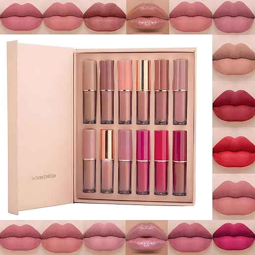 Juego de lápiz labial nude mate de 12 colores aterciopelado, taza, de larga duración, líquido, antiadherente, brillo de labios sexy, tinte suave, maquillaje