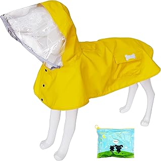 Waterproof Dog Raincoat, Adjustable Reflective Lightweight Pet Rain Clothes with Poncho Hood (Yellow, Large)