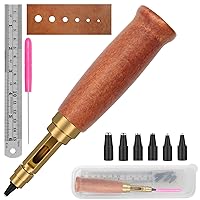Vista 9 de Boyistar - Perforadora de tornillo japonesa ajustable, 6 tamaños de punta, perforadora para cinturón para cuero, mango de madera, herramienta