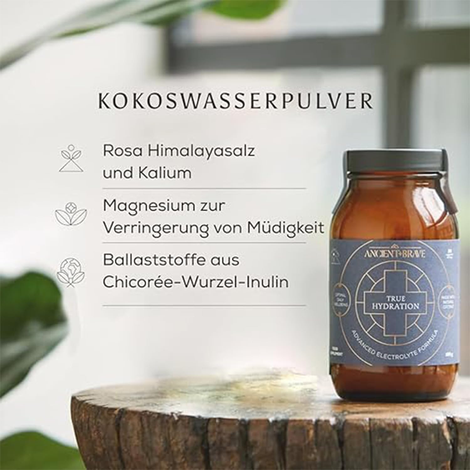 Ancient + Brave | True Hydration 180 g | Elektrolyt & Kokoswasser Mischung | Magnesium, Kalium und Chrom | Morgen & Post-Workout Hydration
