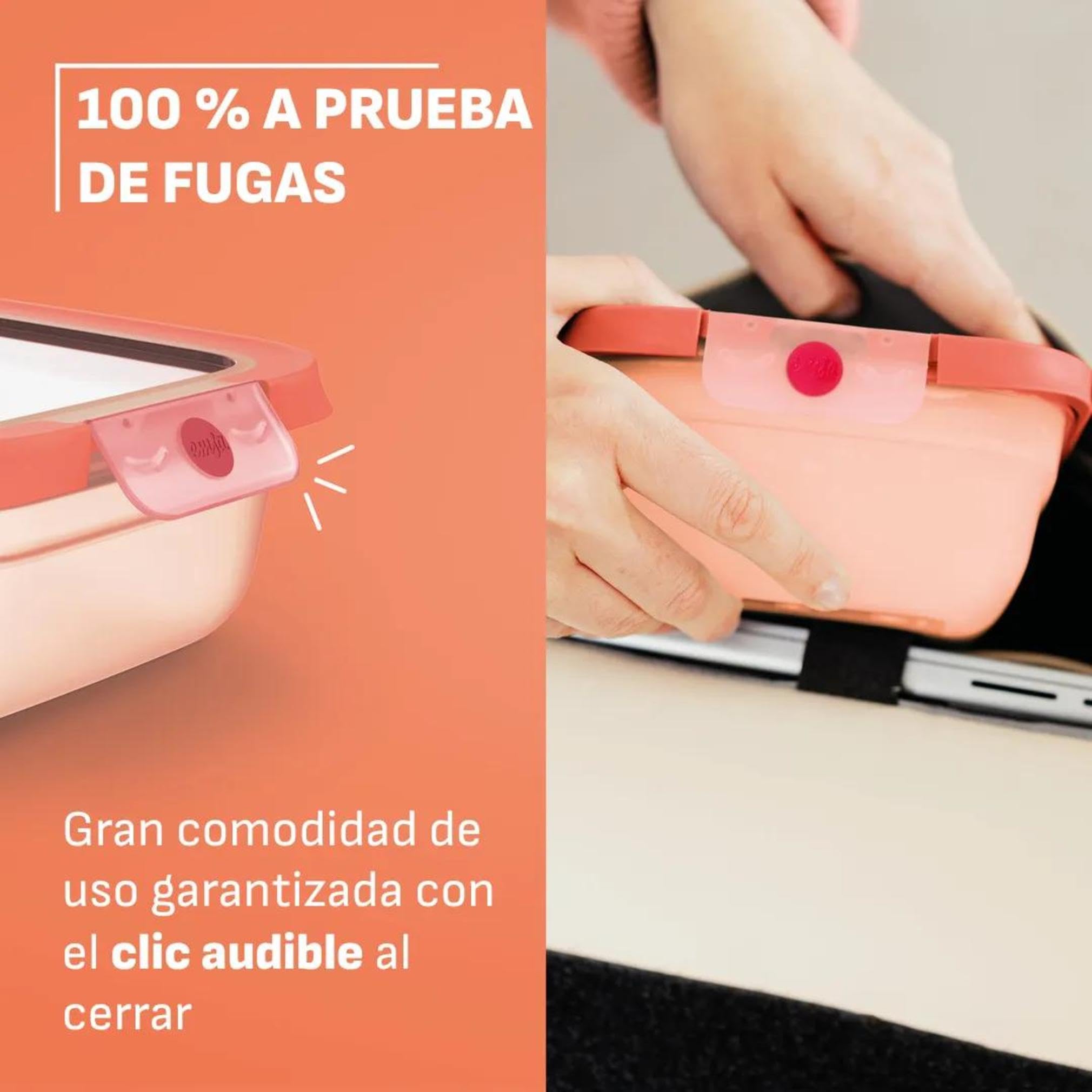 EMSA oneClick, recipiente para almacenar alimentos, un clic, abrir y cerrar sin esfuerzo, 2 veces más frescos, 100% hermético, apilables, set 5 piezas naranja, 2x 0,50L, 2x 1,20L, 1x 2,30L, N1230900
