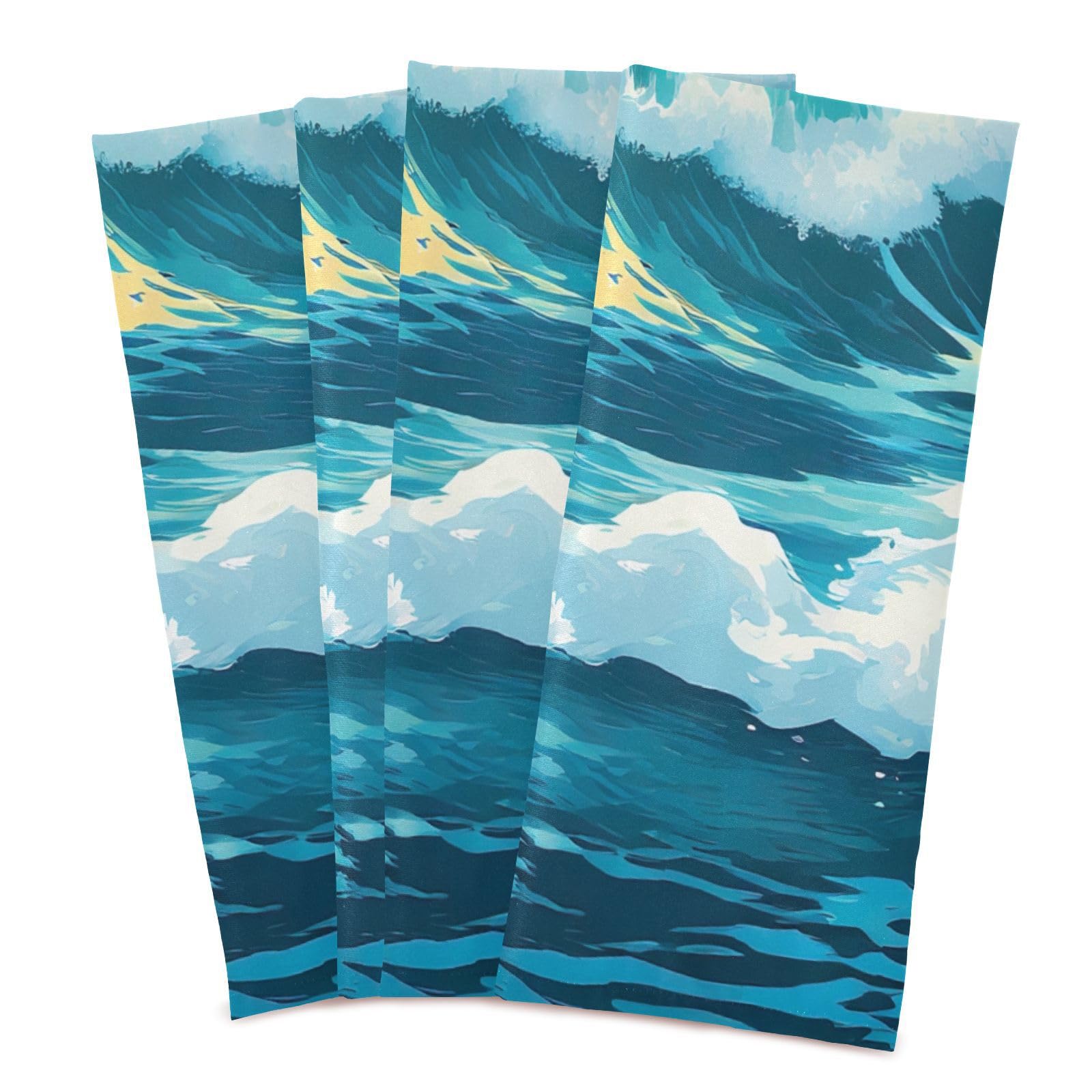 Ocean Waves Sunset Kitchen Towles Soft Reusable Cleaning Bar and Tea Towels Decoration Hand Towels, Set of 4