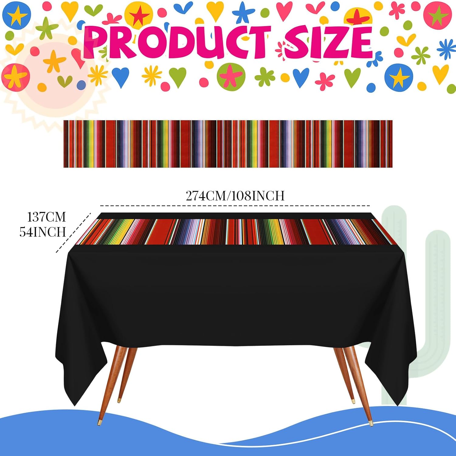 Preboun 15 Pcs Cinco De Mayo Party Decorations Mexican Fiesta Supplies Include 6 Mexican Tablecloth 54 x 108'' and 9 Honeycomb Centerpiece for Cinco De Mayo Fiesta Decorations(Black)