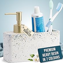 pllushh resin Liquid Soap Dispenser for Bathroom Set (Blue Terrazzo) - Dispenser Set for Bathroom Accessory, Soap Dispenser Holder for Bathroom Soap and Brush Holder Bathroom Organiser Set