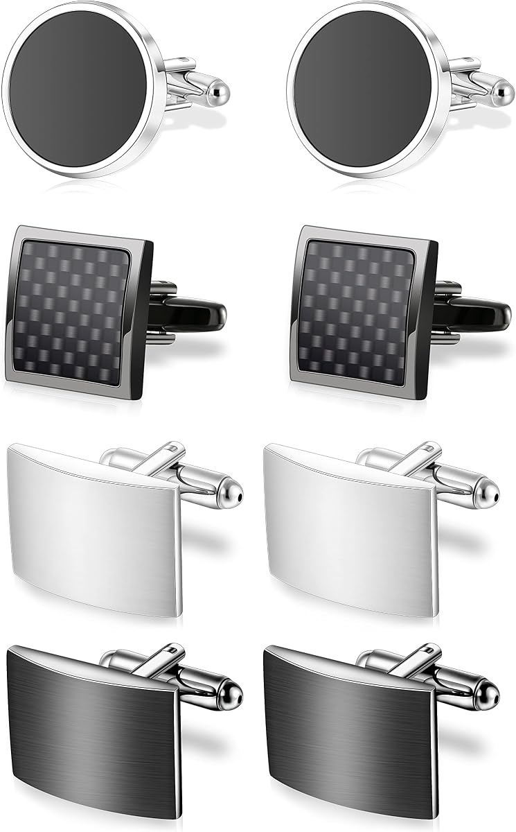 4 Pairs Cufflinks for Men Set Unique Cuff Links Mens Business Groom Gifts